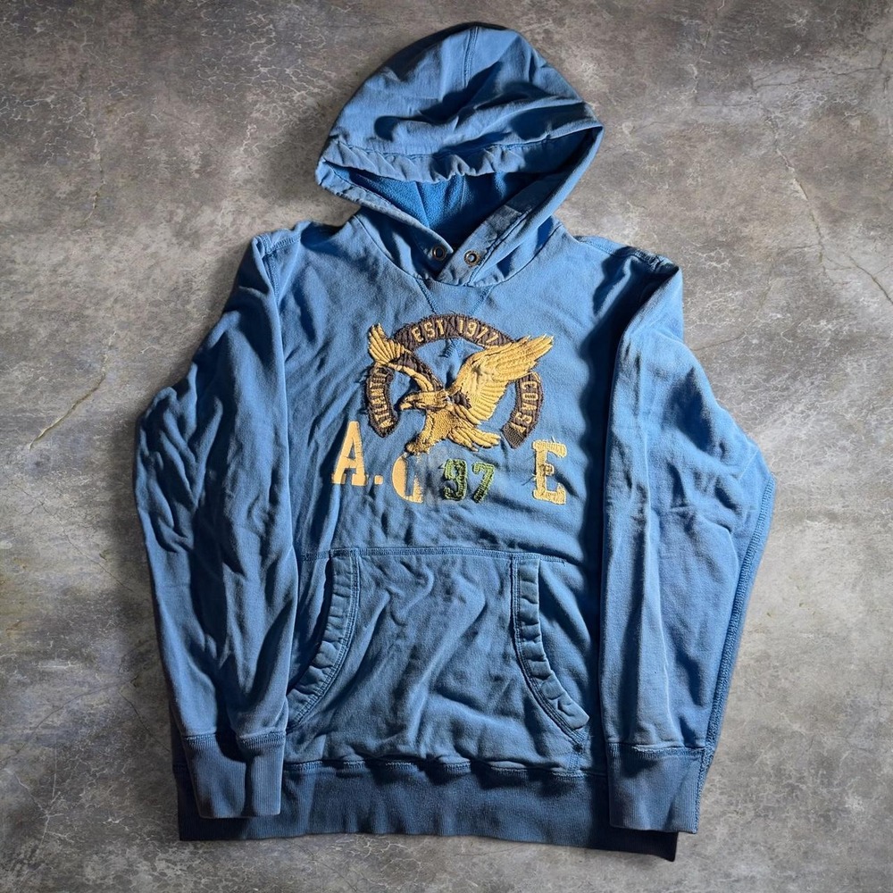 American Eagle Outfitters Blue Hoodie Eagle Graphic AOE Y2K Mens Large